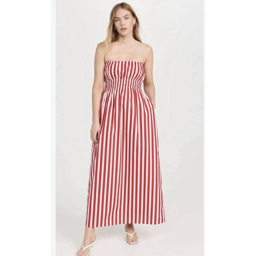 Faithful the Brand Le Bon Sleeveless Red White Maxi Dress S (6) Striped Cotton